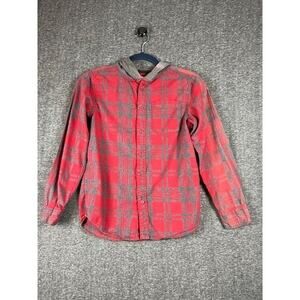 Falls Creek Unisex Button Up Red Flannel Pattern Hooded Shirt Size: L (10/12)